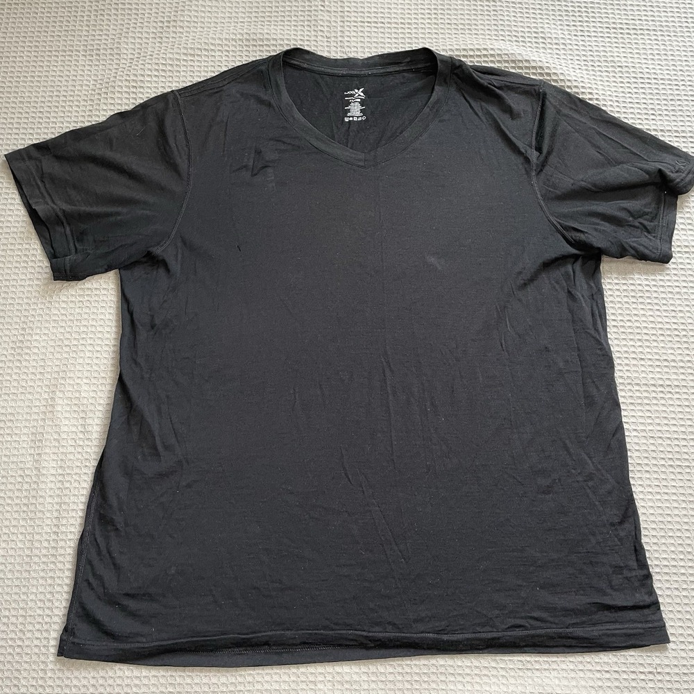 WoolX Merino Wool Tee Shirt XL Mens V-neck Short Sleeve Black